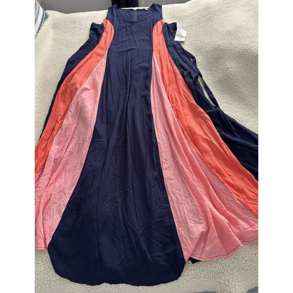 Jessica London Navy Sunset Color Block Tank Maxi Dress Size 14W - Picture 7 of 12